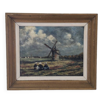 Old HP Breton landscape painting signed