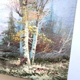 Vintage oil painting – Forest by the lake under a pastel sky