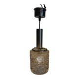 Lampe à suspension vintage avec capuchon en verre et relief, Chrome afwerking, jaren 60
