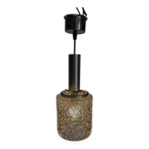 Lampe à suspension vintage avec capuchon en verre et relief, Chrome afwerking, jaren 60