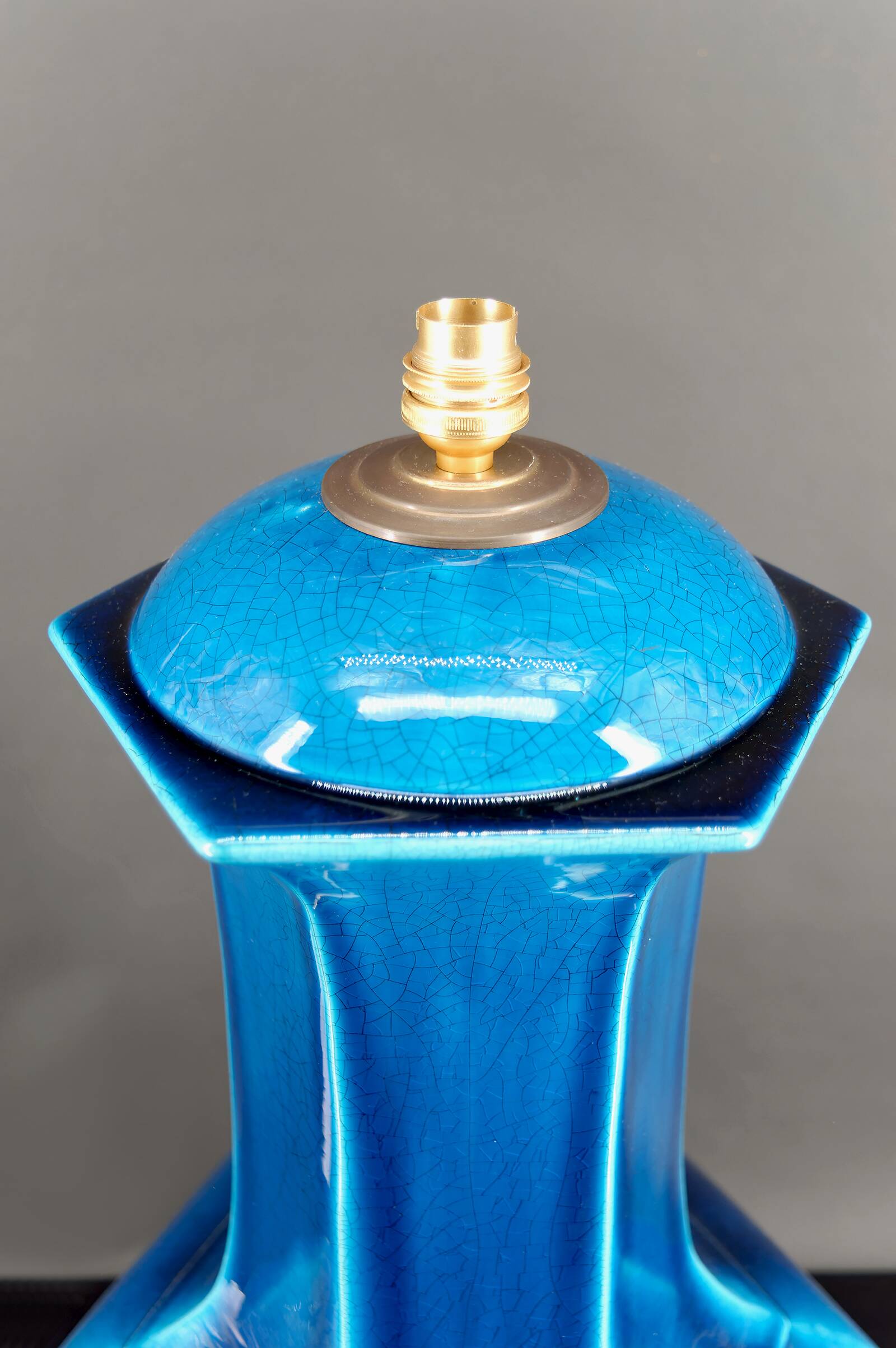 Important Porcelain Lamp with Blue Crackle Enamel, France, Circa 1940