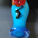 Stylish designer vase in Murano art glass. Embossed floral motif. Height 23 cm.