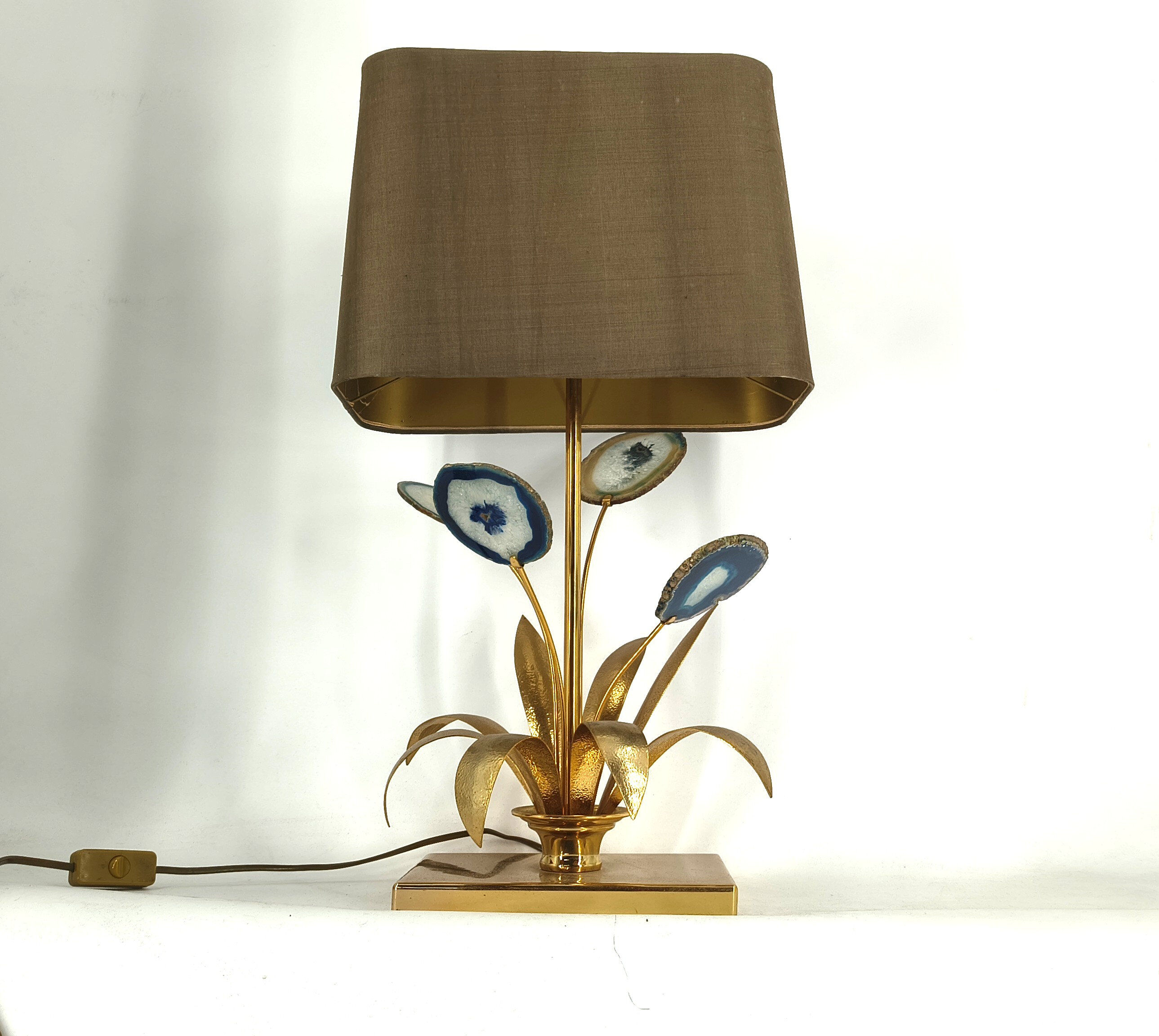 Lampe de table en agate vintage en laiton, années 1970