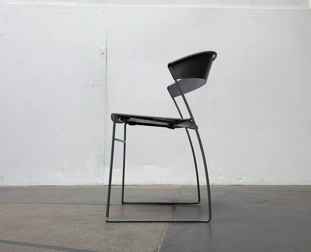 Set of stackable chairs model Juliette in postmodern Italian metal by Hannes Wettstein for Cerruti Baleri, 1980s.