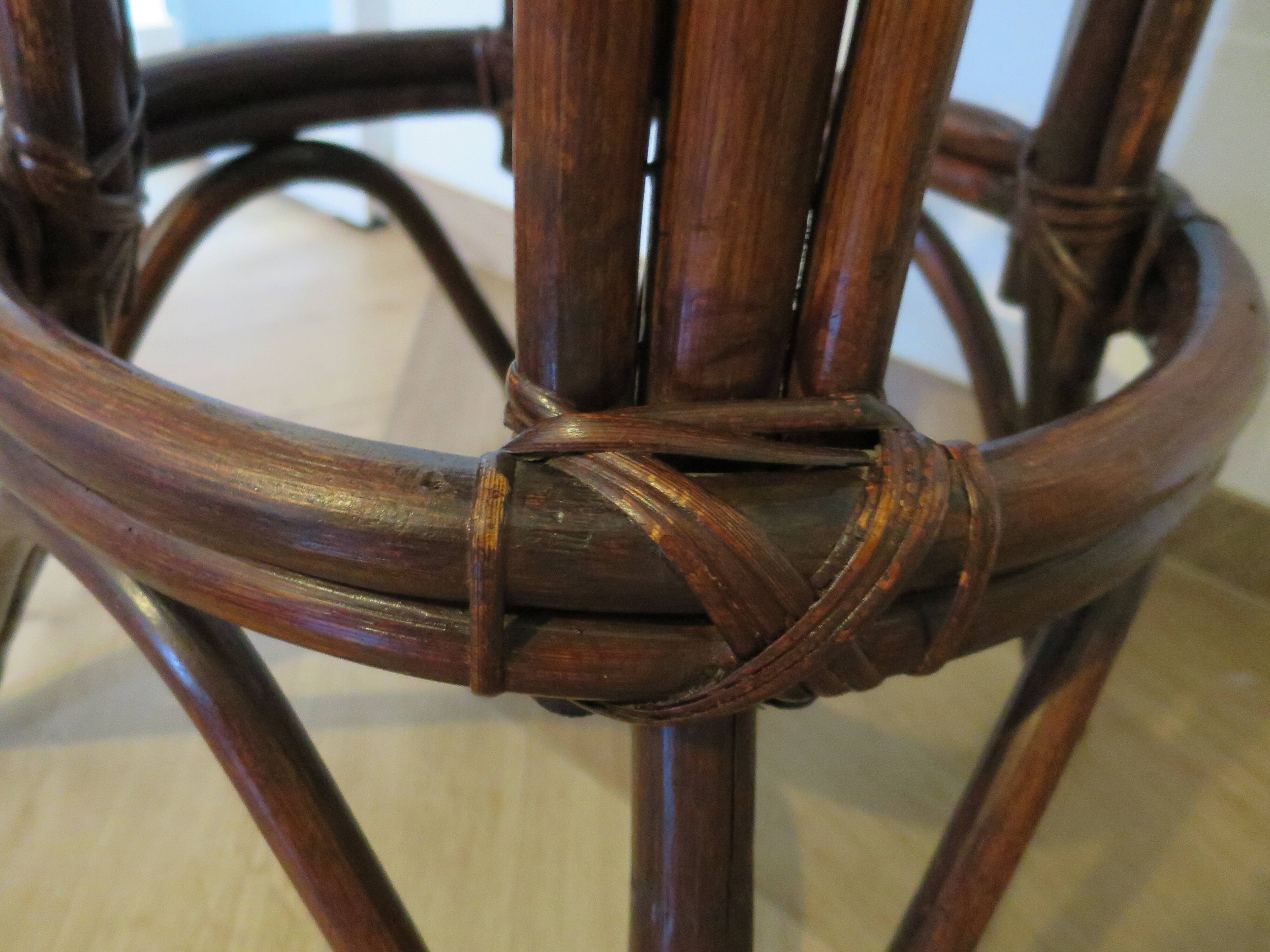 Set of 2 swivel bar stools / chairs - wood - cane - rattan - 80s