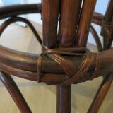 Set of 2 swivel bar stools / chairs - wood - cane - rattan - 80s