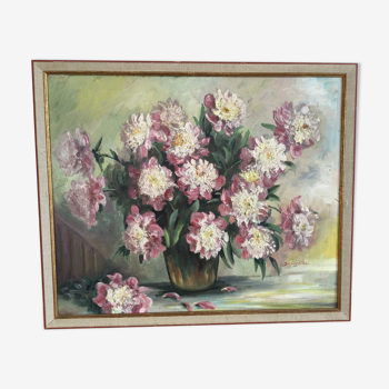 Tableau ancien bouquet de pivoines