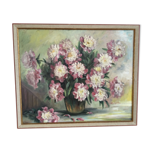 Tableau ancien bouquet de pivoines