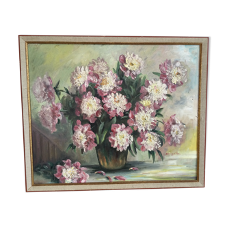 Tableau ancien bouquet de pivoines