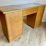 Cane work desk / Rattan glass top 9 drawers shallow depth