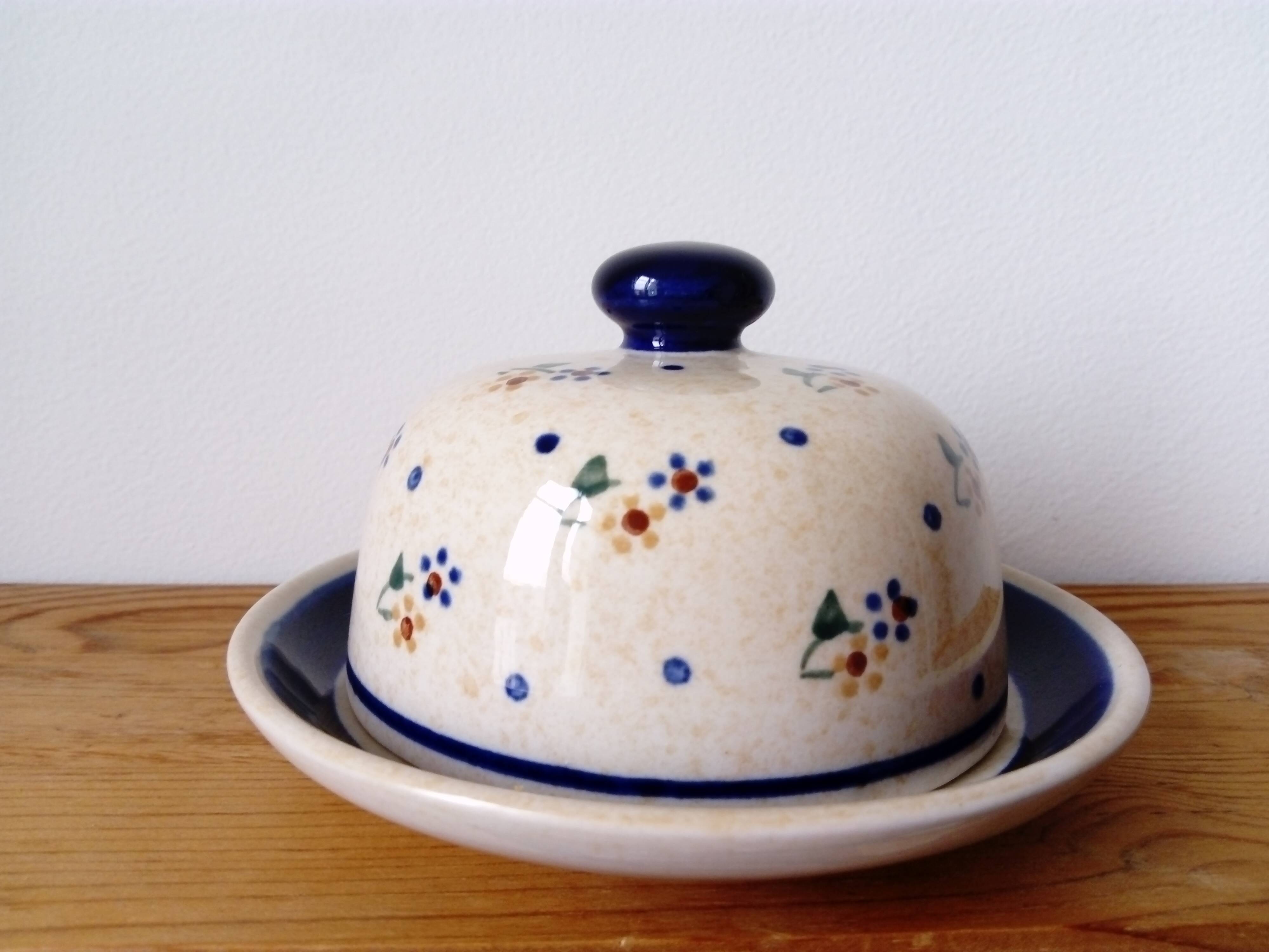 Hand-painted ceramic bell butter dish. Poland