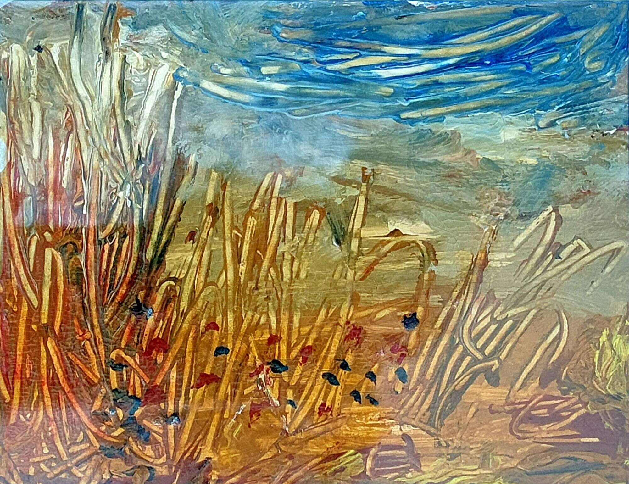 Painting – Oil on paper framed under glass – Semi-abstract landscape 1920