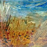 Painting – Oil on paper framed under glass – Semi-abstract landscape 1920