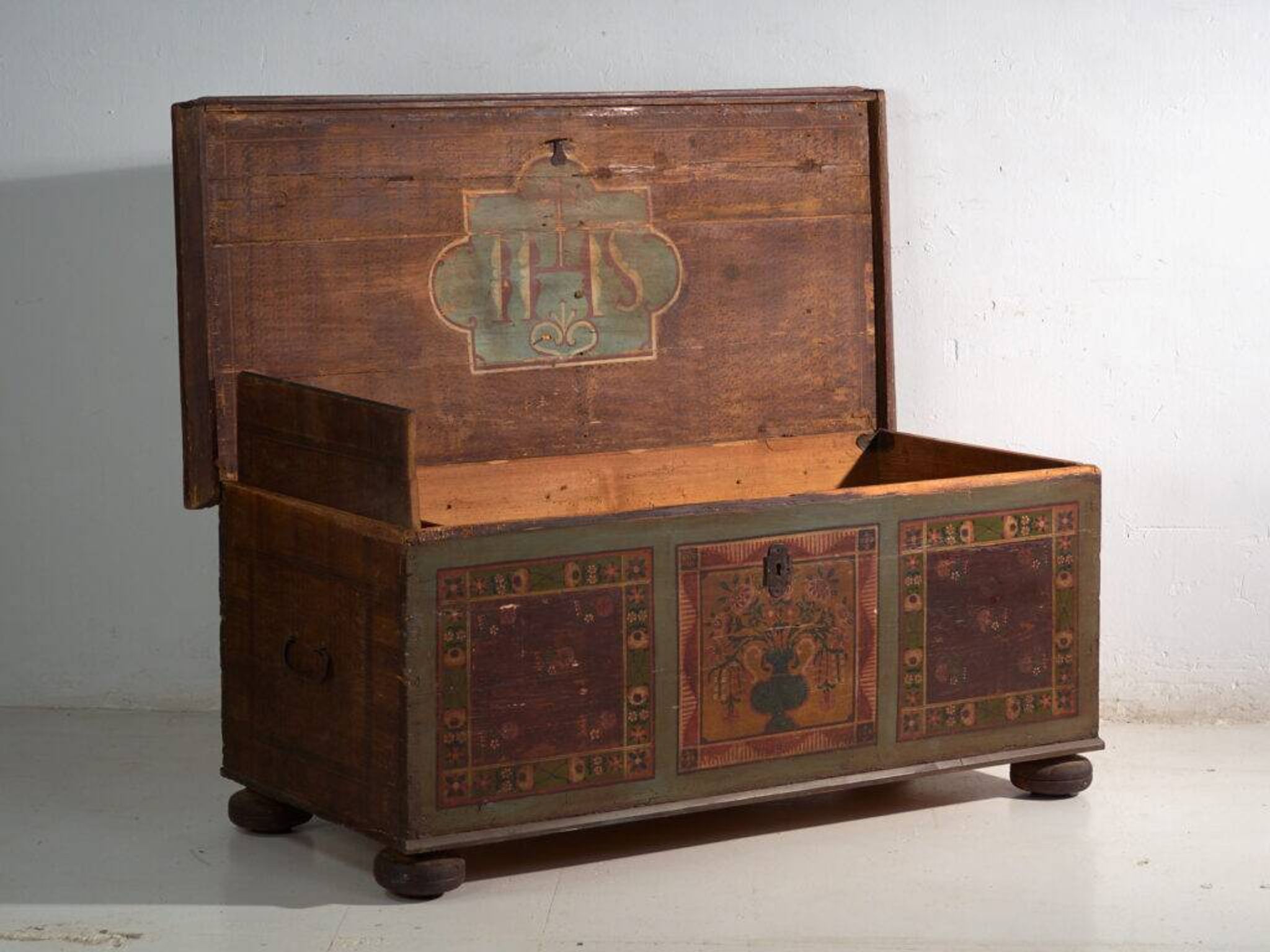 Antique polychrome wedding chest – Central Europe, circa 1850