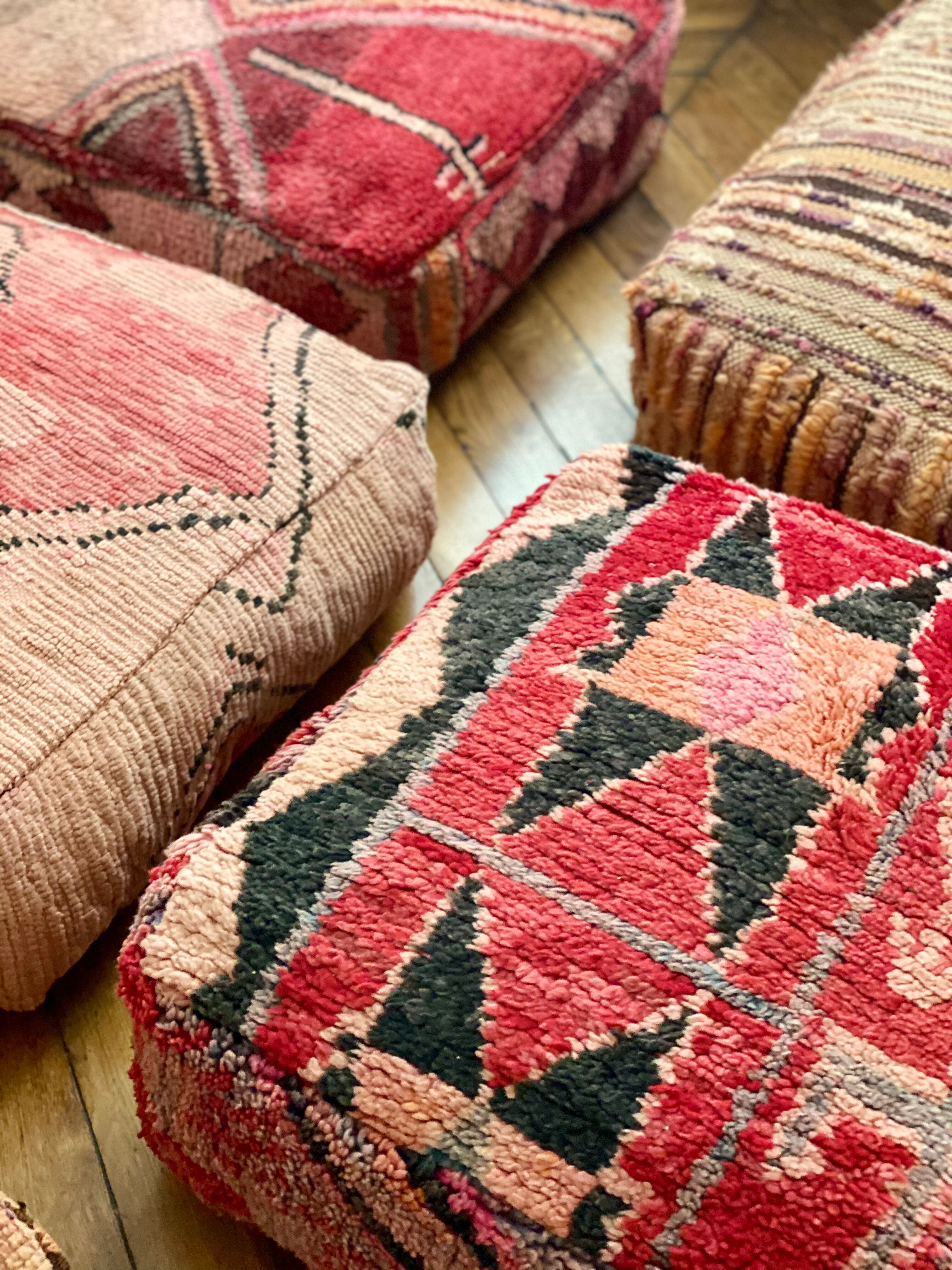 Pouf cushion of Moroccan Berber soil old vintage boujad