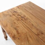 Wabi sabi style French dinner table in elm wood with drawer, ca. 1850