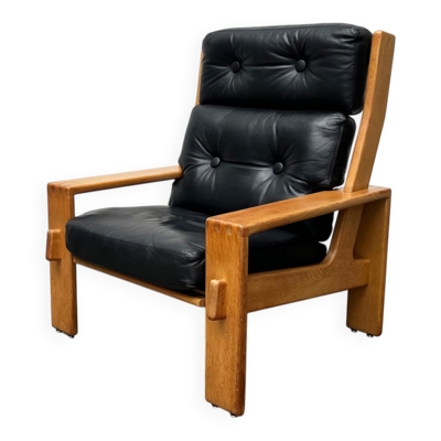 Fauteuil lounge Mid-Century modèle Bonanza à dossier haut en cuir par Esko Pajamies pour Asko, Finlande, années 1960