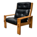 Mid-Century lounge chair model Bonanza with a high back in leather by Esko Pajamies for Asko, Finland, 1960s.