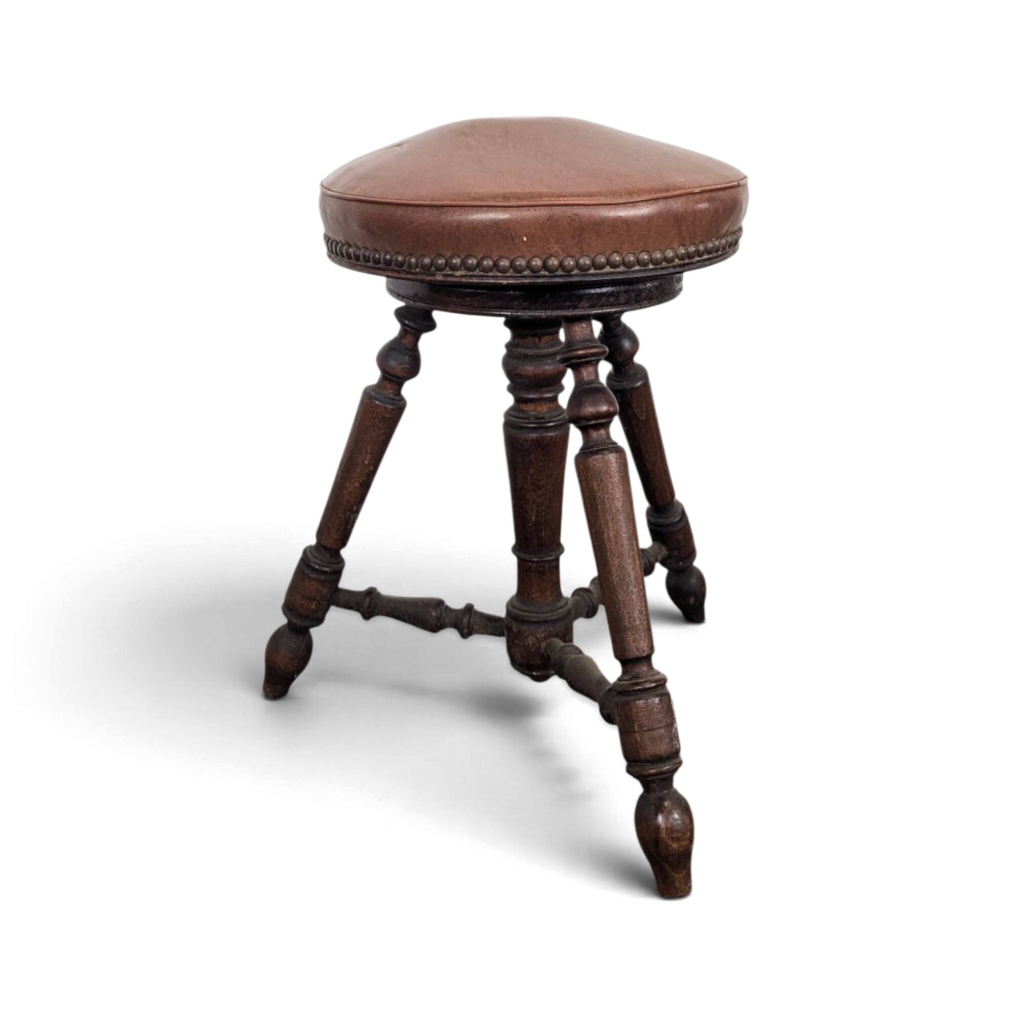 Tabouret de piano tripode en cuir marron