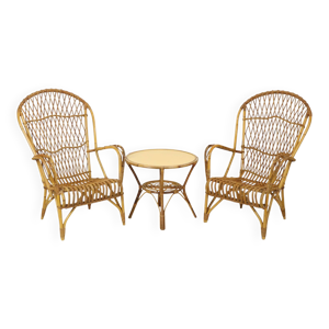 Ensemble vintage en rotin,