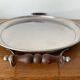 Ancien plateau de service jean couzon métal inox + anses bois vintage #c