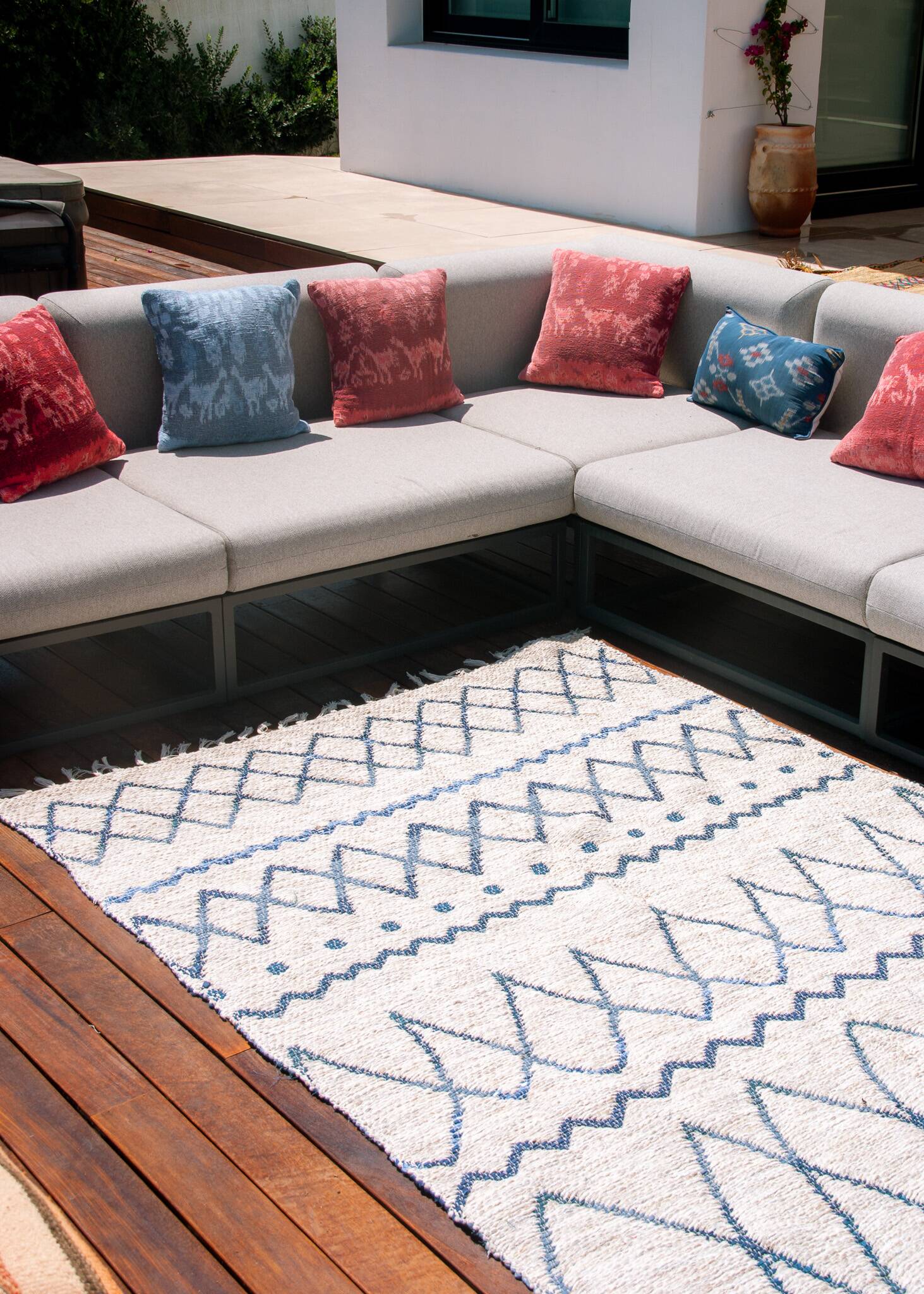 Recycled cotton handcrafted rug - Reversible - Blue