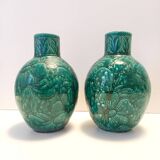 Pair of Handcrafted Green Ceramic Vases by Fanciullacci, Italy