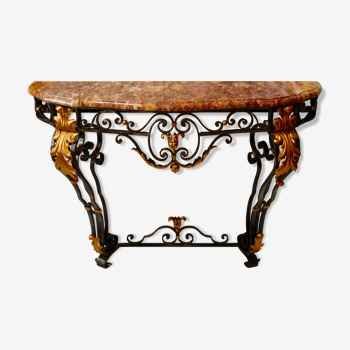 Marble and wrought iron console, 20th century