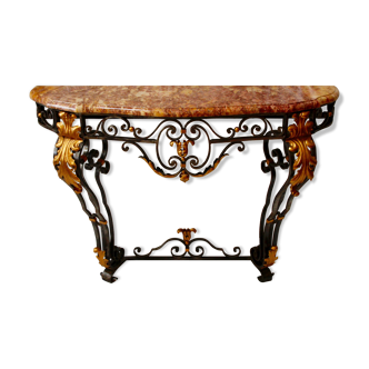 Marble and wrought iron console, 20th century