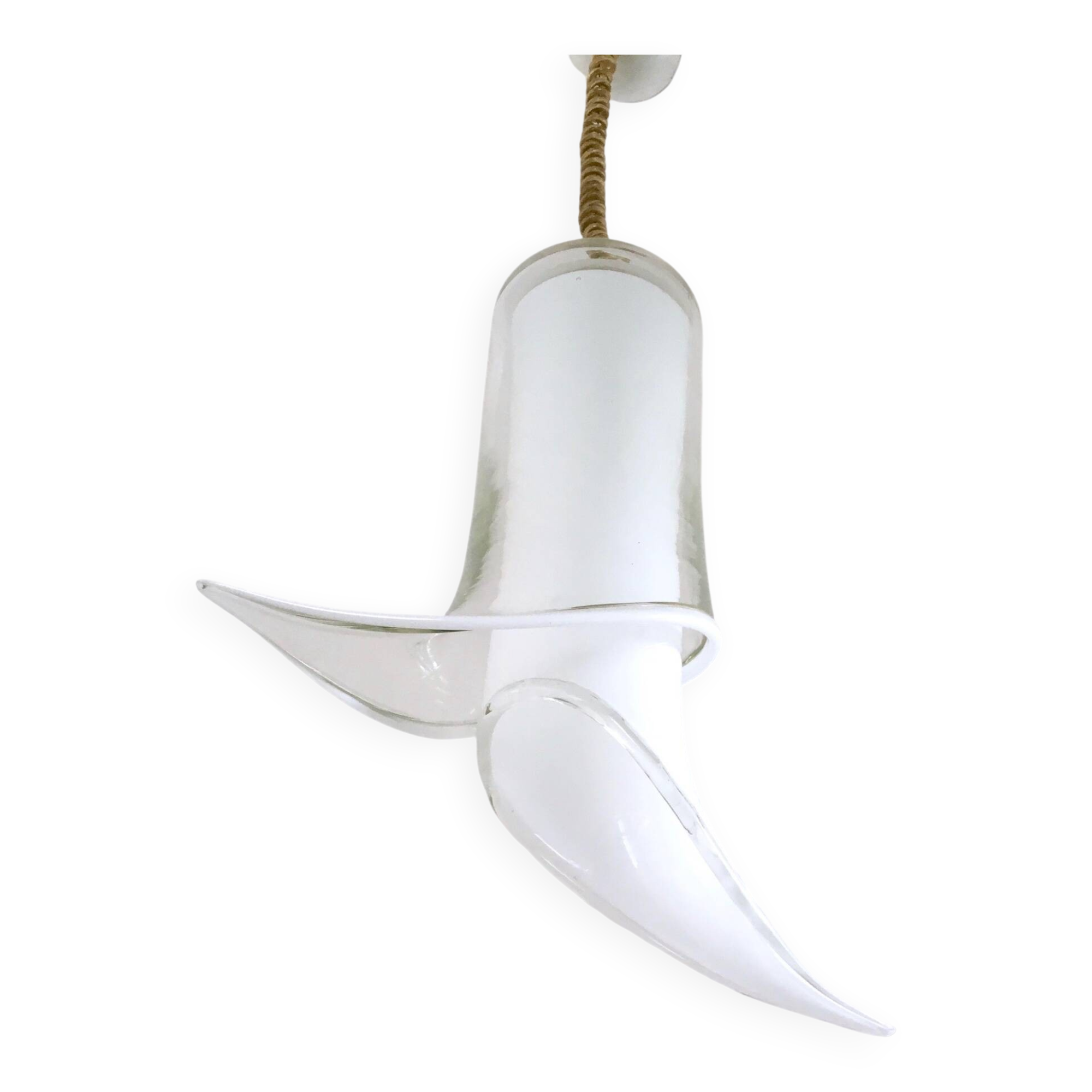 White Murano Glass Pendant Ascribable to Mazzega, Italy