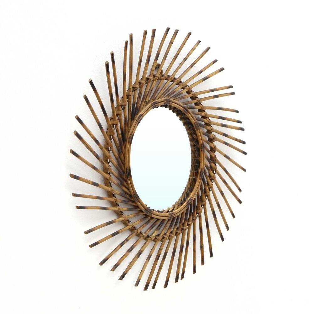 Round Sun Mirror in Rattan, 1960s