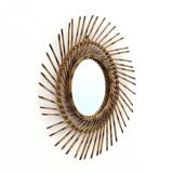 Round Sun Mirror in Rattan, 1960s
