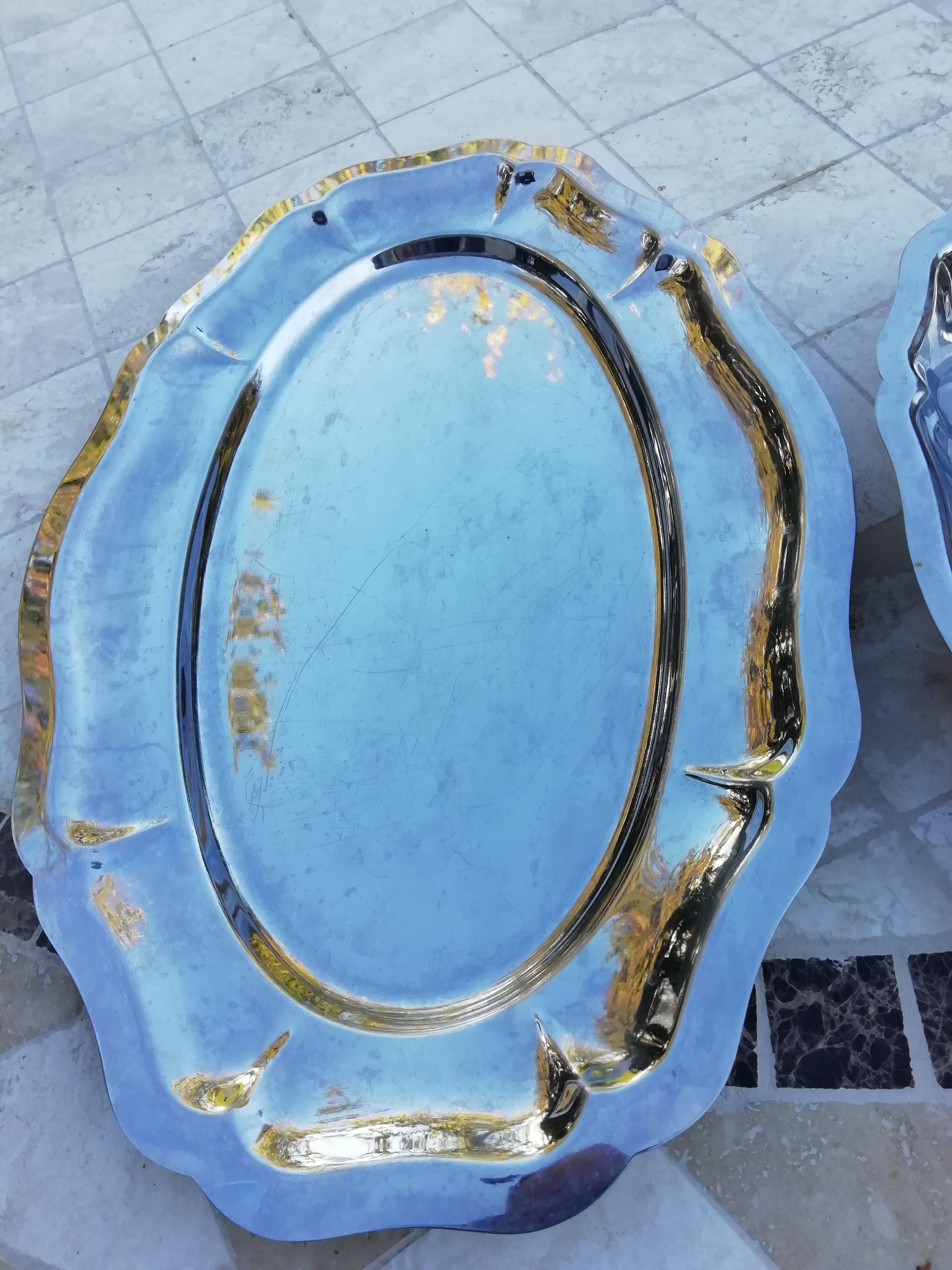 3 retro oval serving dishes in stainless steel