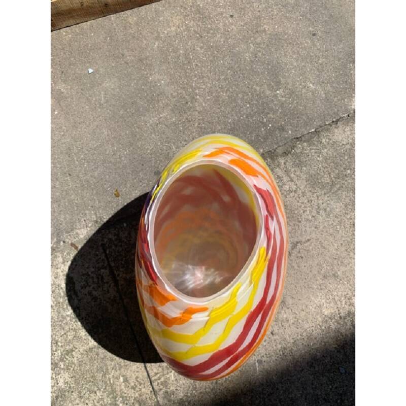 Contemporary abstract vase in milky white murano glass attributed with colored reeds