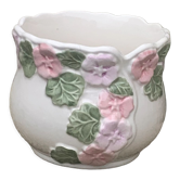 Pot cover in slurry floral pattern purple and pink