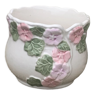 Pot cover in slurry floral pattern purple and pink