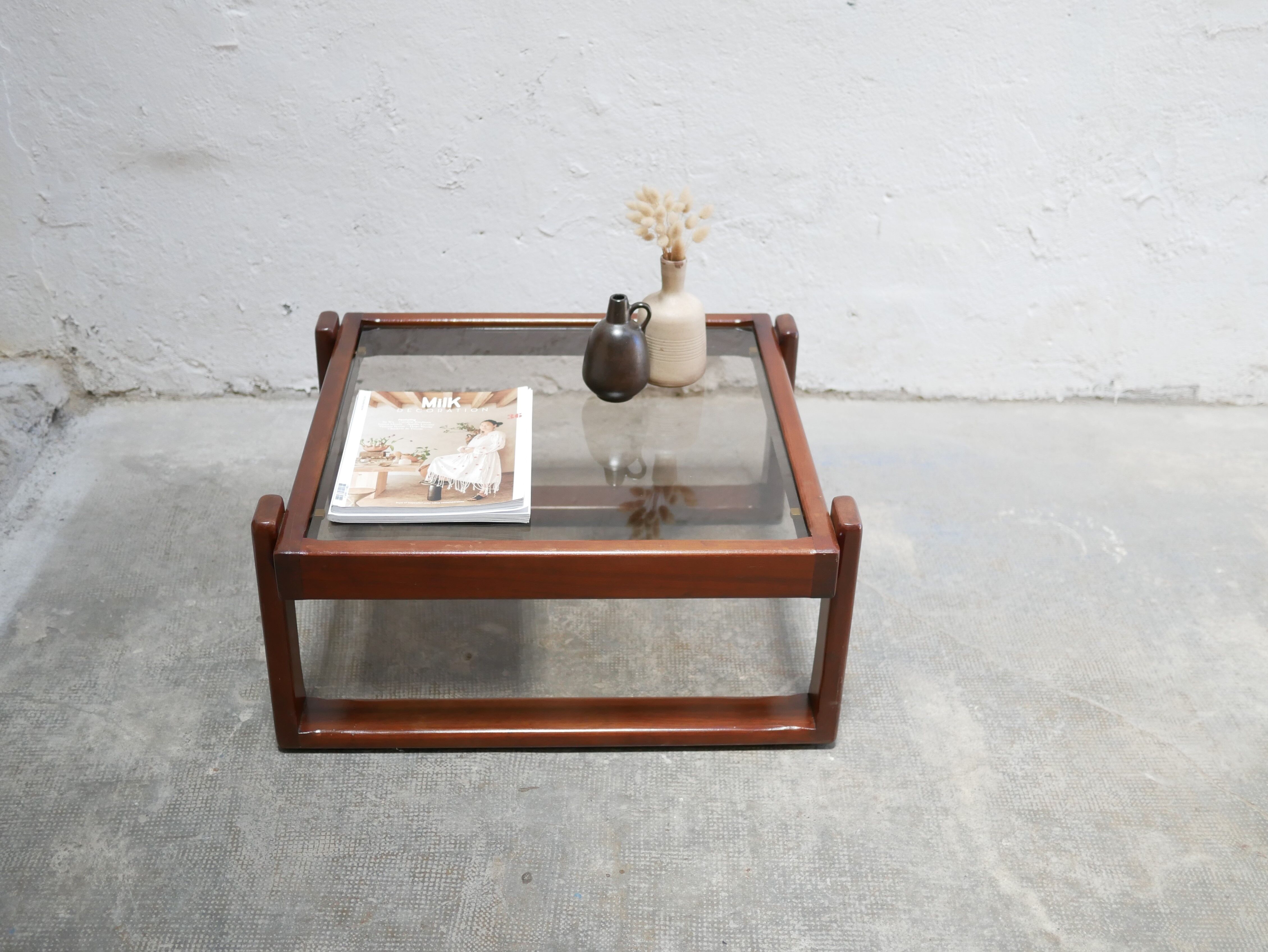 Vintage teak and glass coffee table