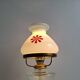 1960s Czechoslovakian milk glass oil lamp style table lamp with red windmill