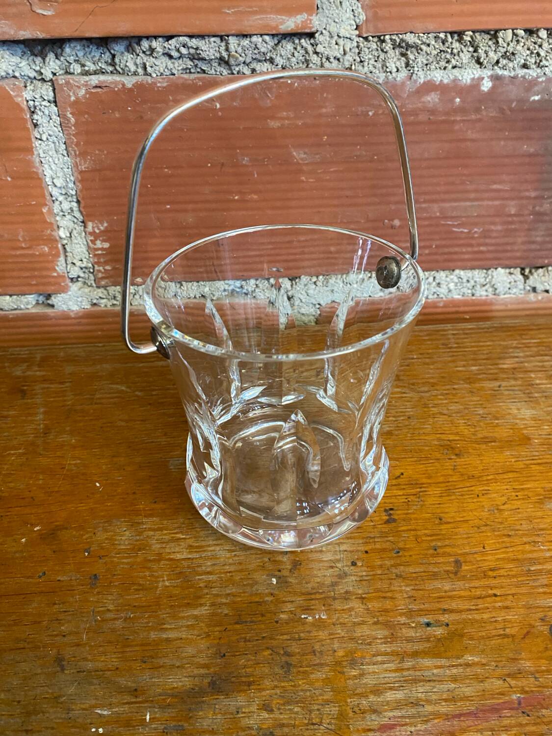 Vintage crystal ice bucket with mold and chrome metal handle