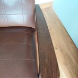 Scandinavian armchair in brown leatherette and wood