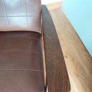 Scandinavian armchair in brown leatherette and wood