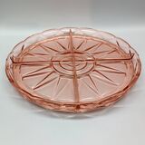 Beautiful pink dish with 4 compartments in vintage pressed glass
