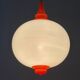 Space Age pendant lamp with milk glass ball and orange accents