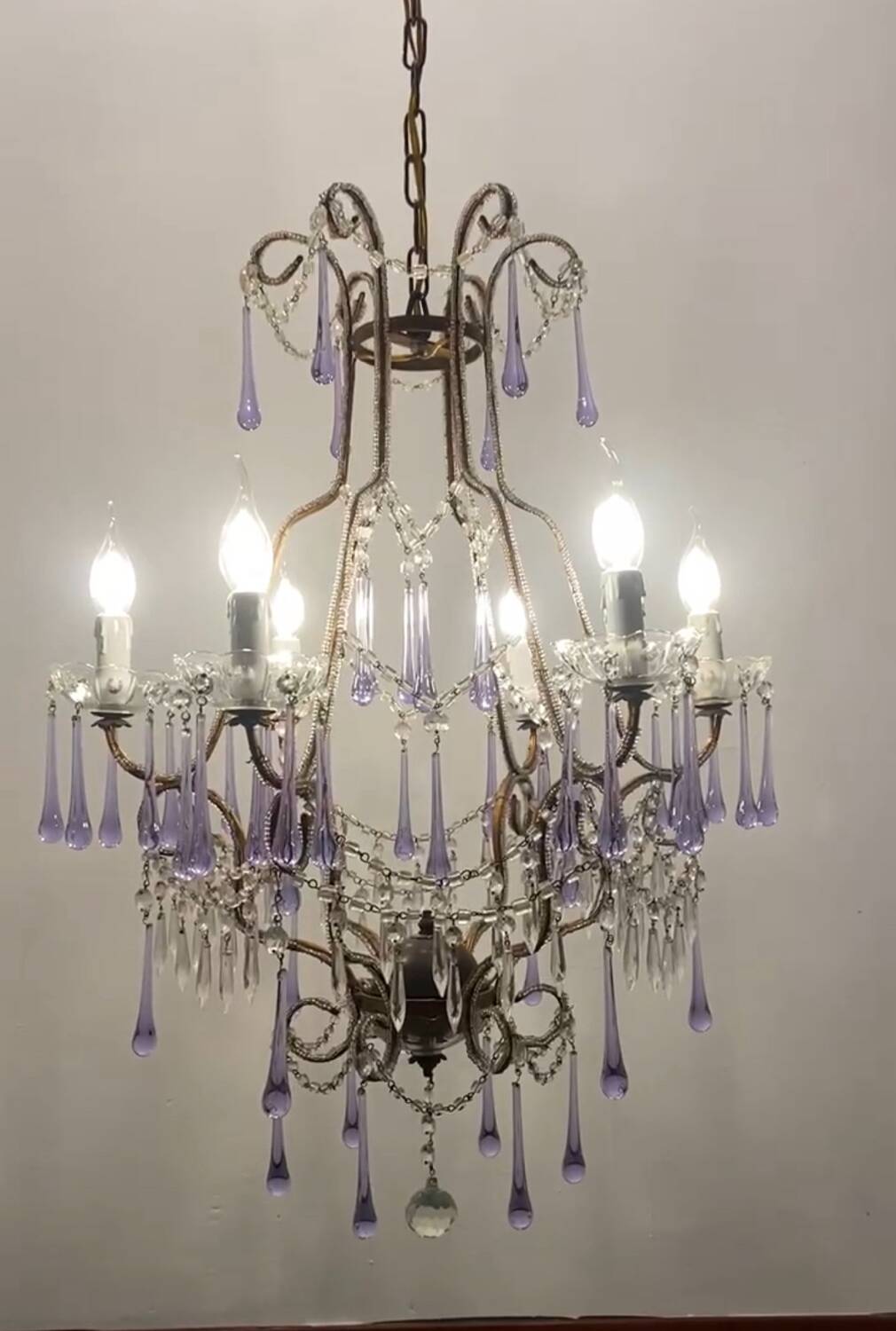 Crystal beaded murano glass chandelier 1960’s