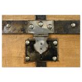 Wooden transport trunk with steel reinforcements