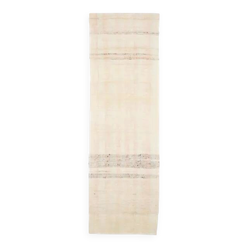 Vintage Turkish Hand-Knotted Wool Cotton Beige Kilim Runner Rug 120x380