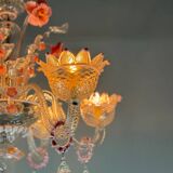 Venetian chandelier in colorless and pink Murano glass, 6 light arms circa 1940
