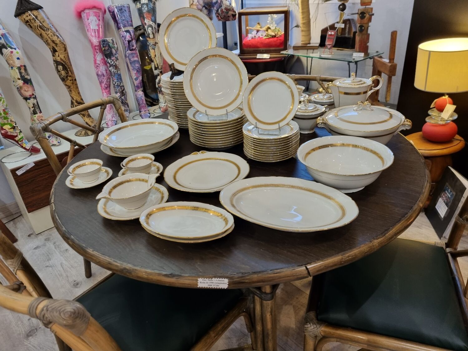 UM Limoges table service, Art Deco gold thread porcelain 80 pieces