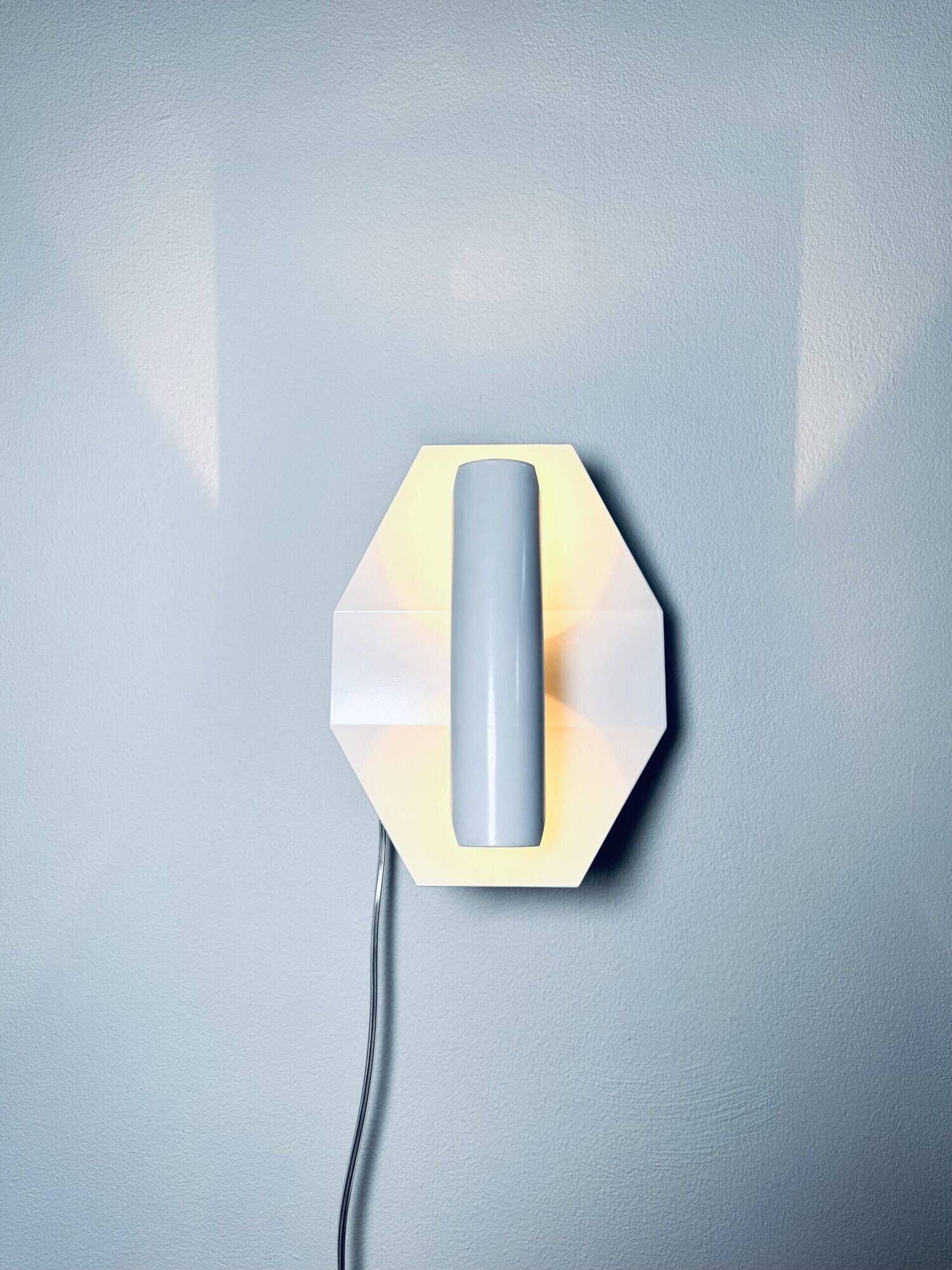 Geometric Sculptural Wall Lamp In White By Dijkstra Lampen, The Netherlands, 1980S