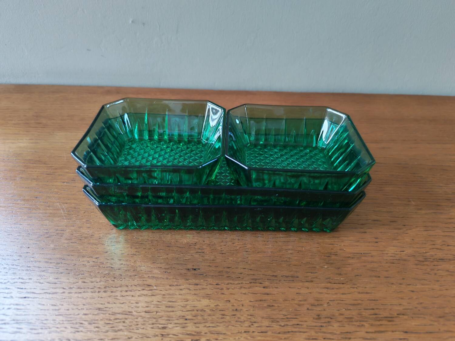 Set of 4 vintage green glass dishes
